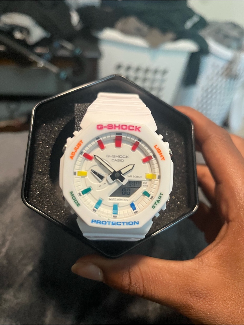 G-Shock White Resin Watch with Multicolor Accents